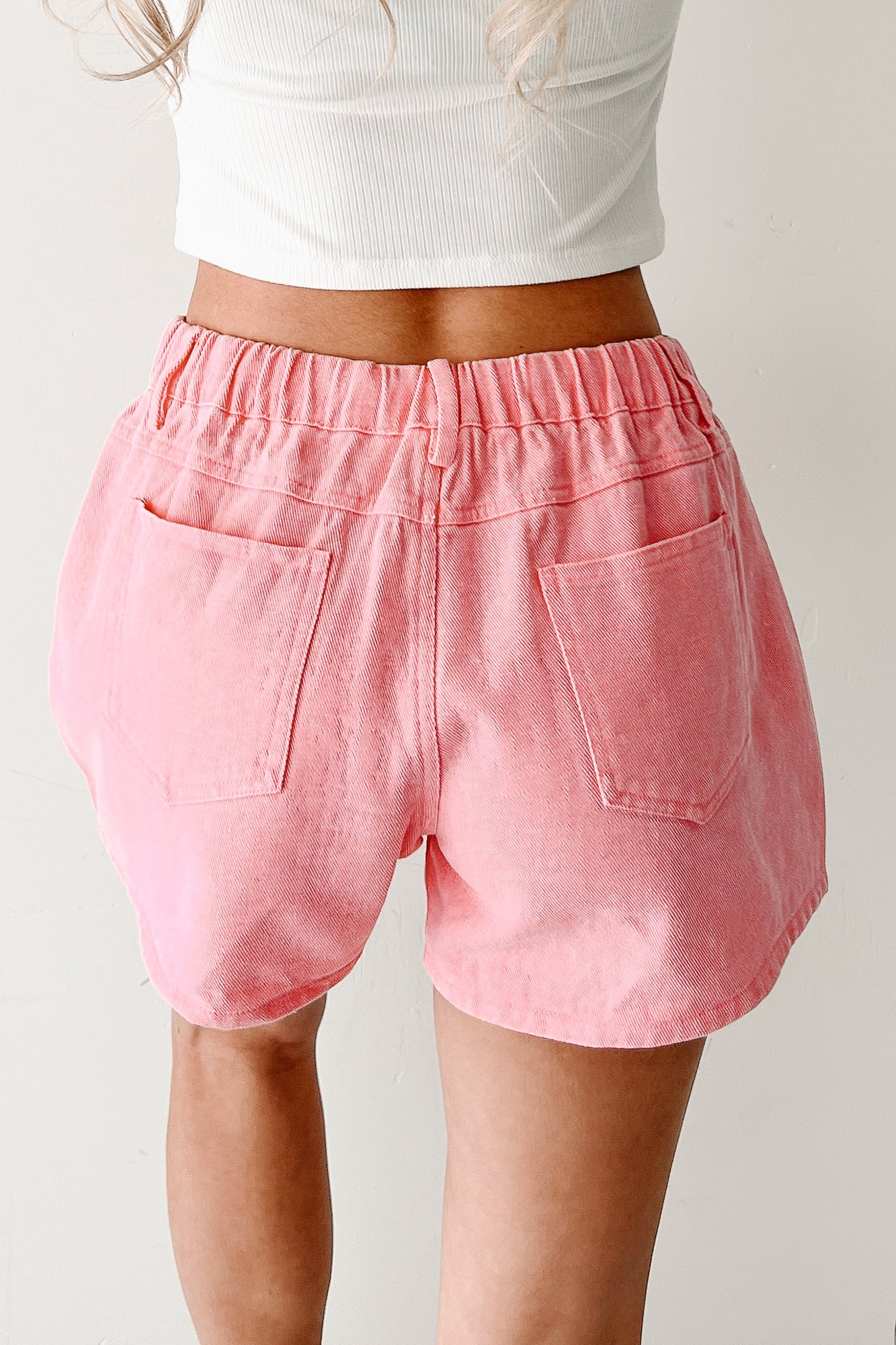 Lowkey Lovely Drawstring Denim Shorts (Pink)