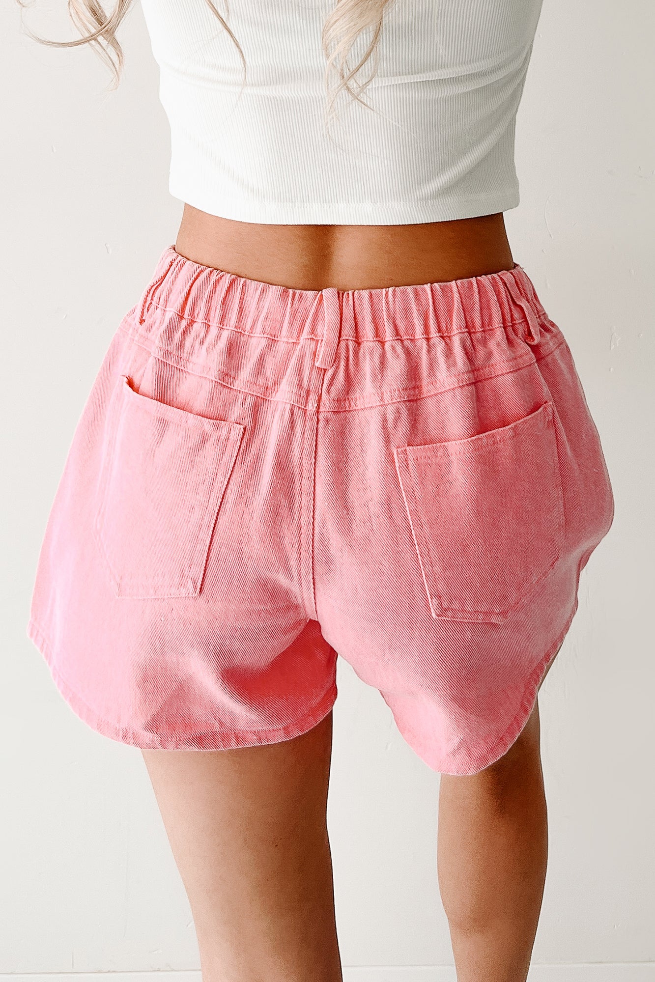 Lowkey Lovely Drawstring Denim Shorts (Pink)