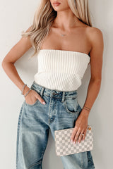 Cozy Corner Ribbed Strapless Fold Over Top (Cream)
