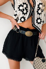 Savor Stillness High Rise Linen Shorts (Black)