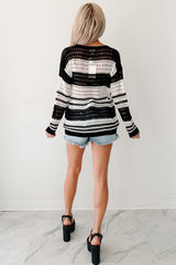 Earned My Ease Crochet Striped Knit Top (Black/White)