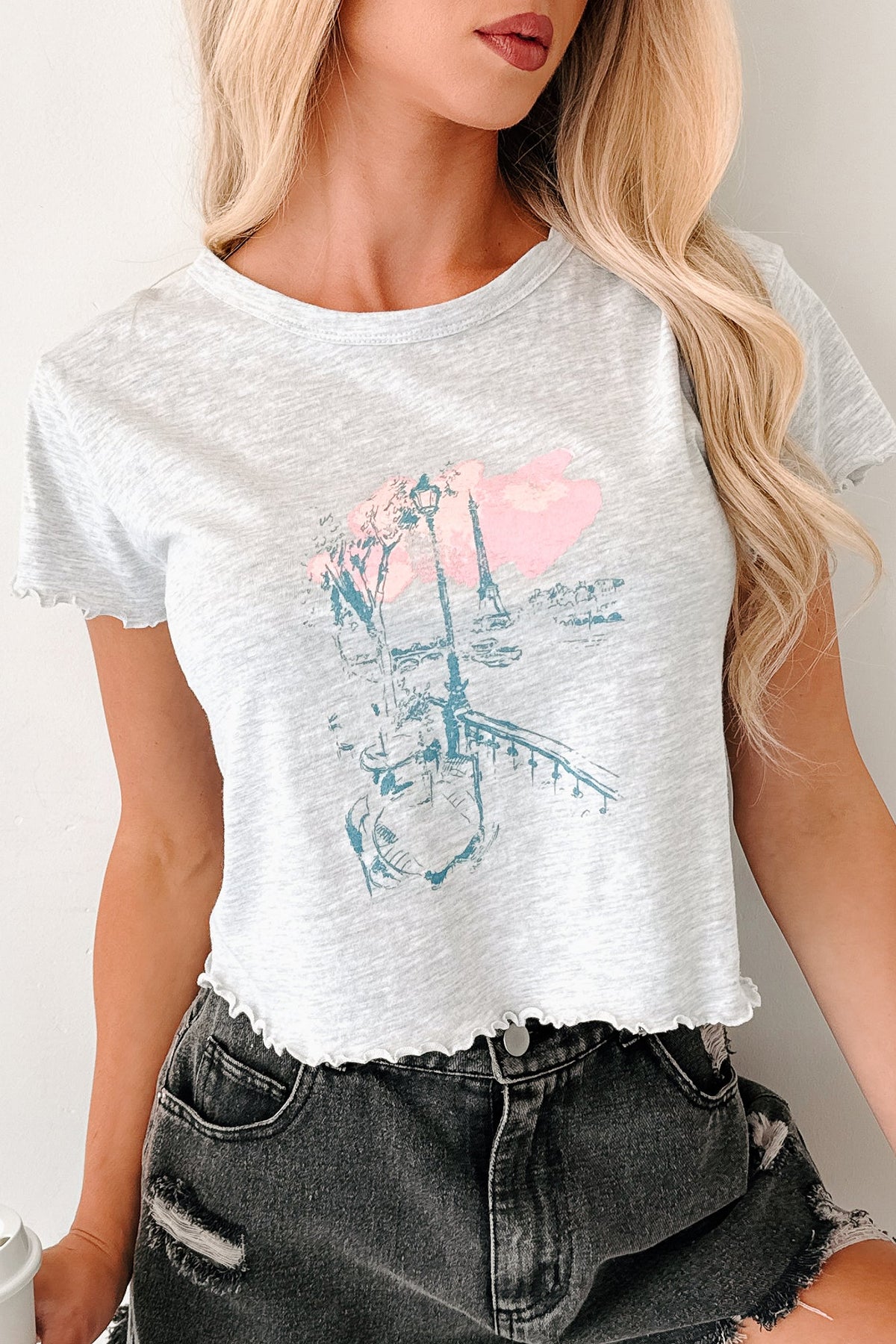 Letters From Paris Graphic Baby Tee (Heather Grey)