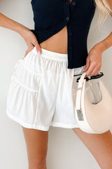 Glow Up Season Bow Detail Smocked Waist Shorts (Off White)