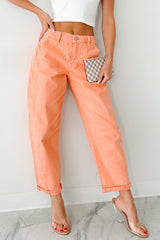 Geppetto High Rise Stretchy Barrel Risen Jeans (Coral Peach)