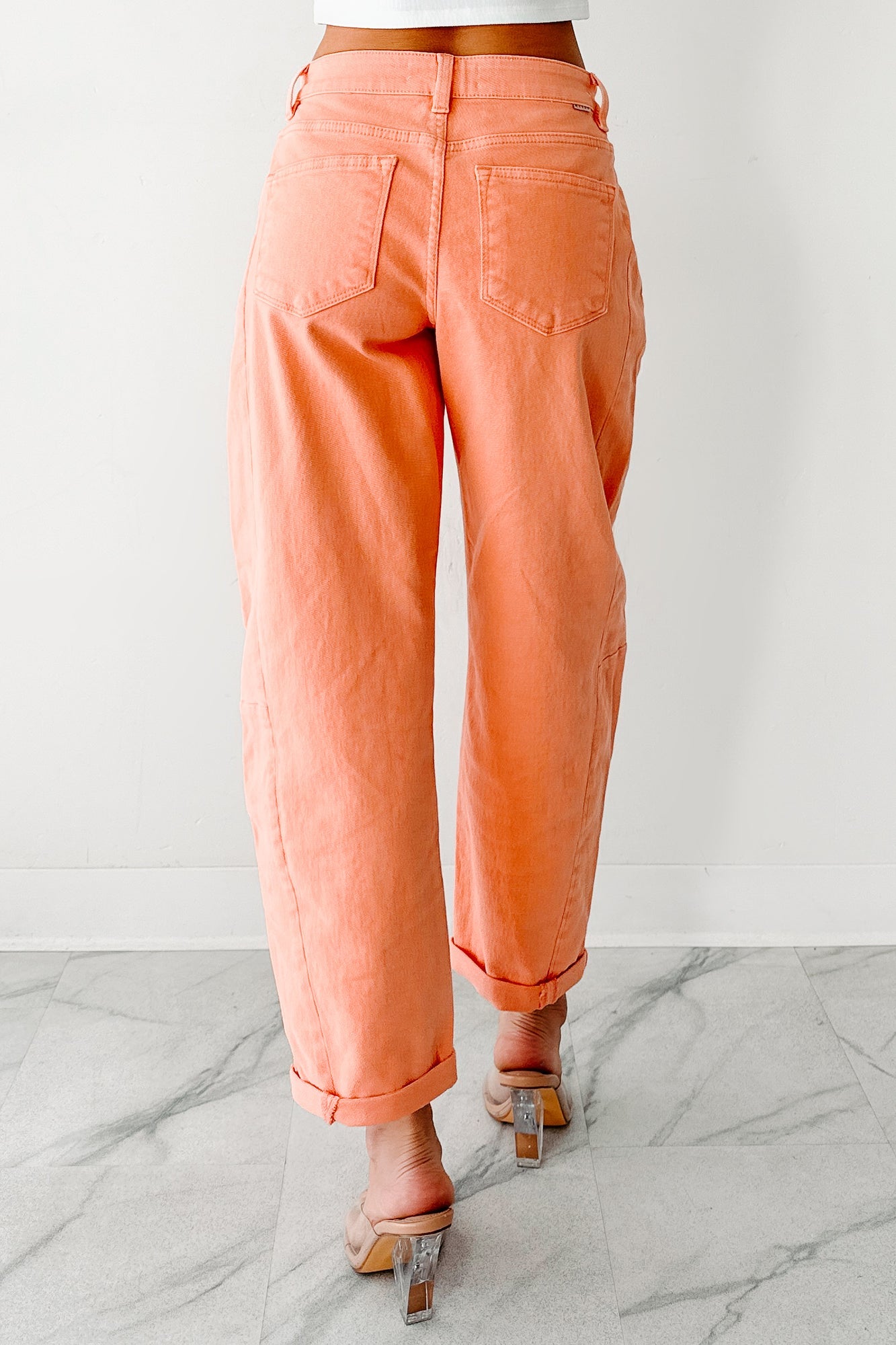 Geppetto High Rise Stretchy Barrel Risen Jeans (Coral Peach)