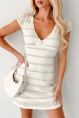 World Is My Oyster V-Neck Mini Dress (Cream/Black)