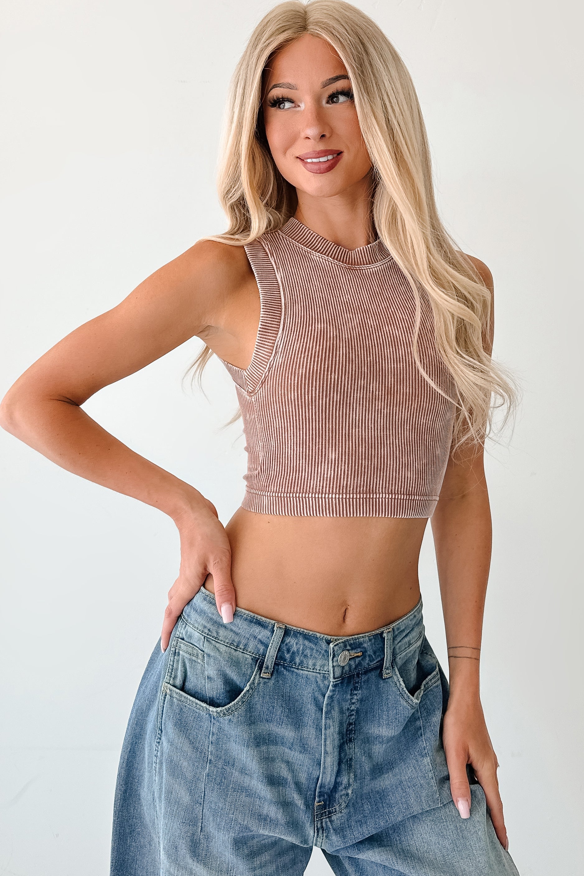 Woke Up Cute Stone Wash Padded Zenana Top (Deep Camel)