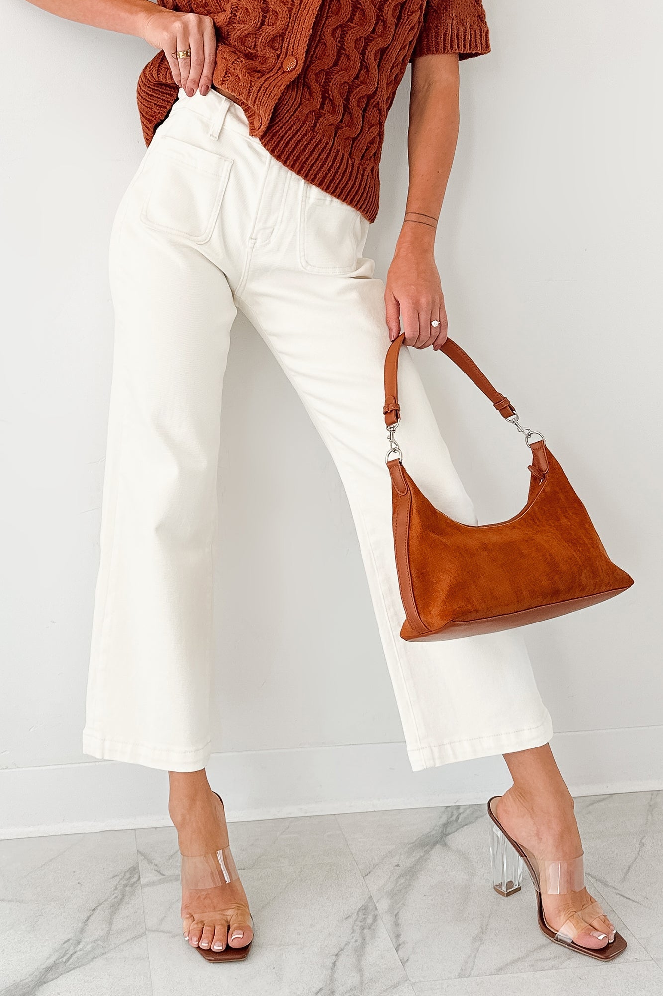 Bella Cropped Wide Leg Mica Denim Jeans (White Chocolate)