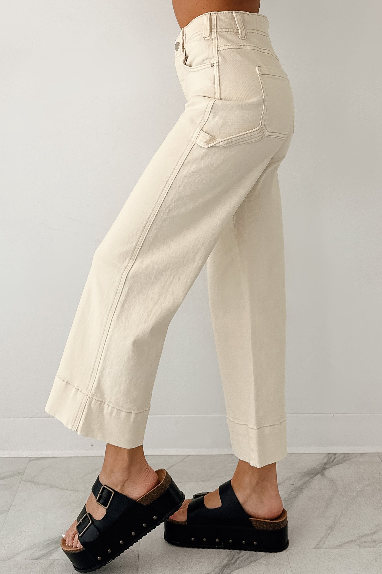 Marlo Tummy Control Wide Crop Risen Jeans (Ivory)