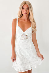 Keep It Dreamy Floral Lace Mini Dress (White)