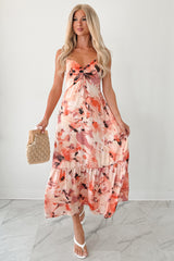 Slay Softly Sleeveless Floral Midi Dress (Peach/Multi)