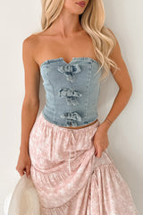 Back To Strangers Denim Bow Front Corset Top (Light Wash)