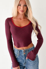 Before You Go Striped Long Sleeve Top (Red)