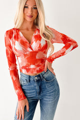 Lethal Looks Rhinestone Long Sleeve Top (Orange Combo)