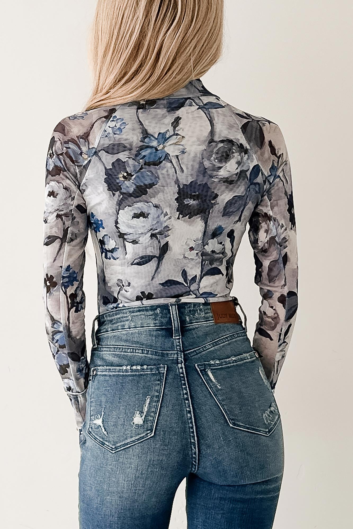 Love At Last Floral Mesh Long Sleeve Top (Retro Blue)