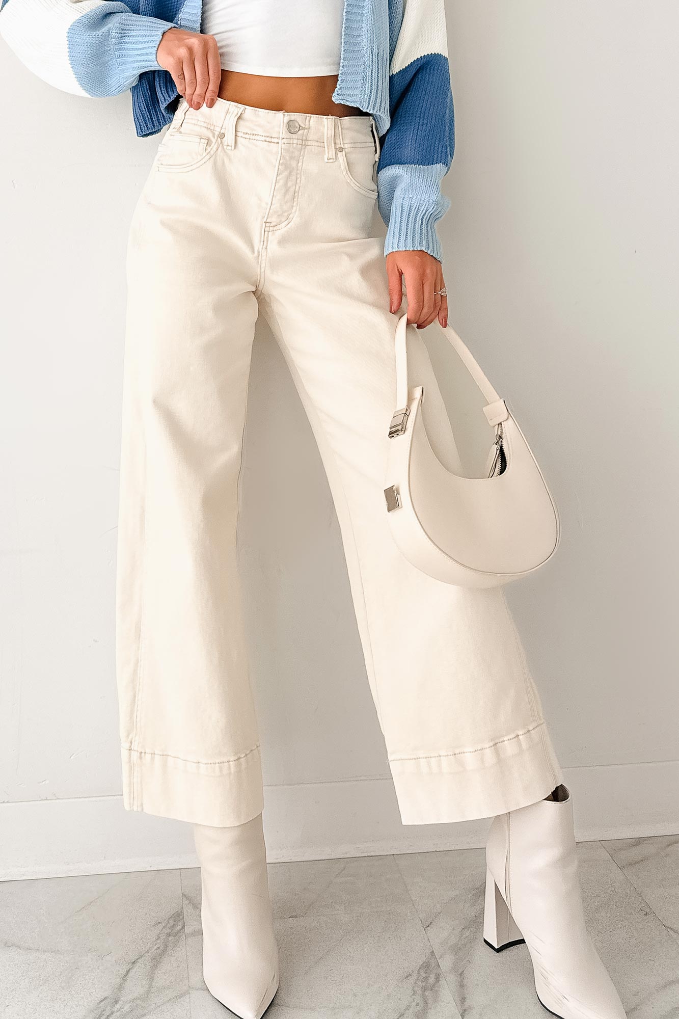Marlo Tummy Control Wide Crop Risen Jeans (Ivory)