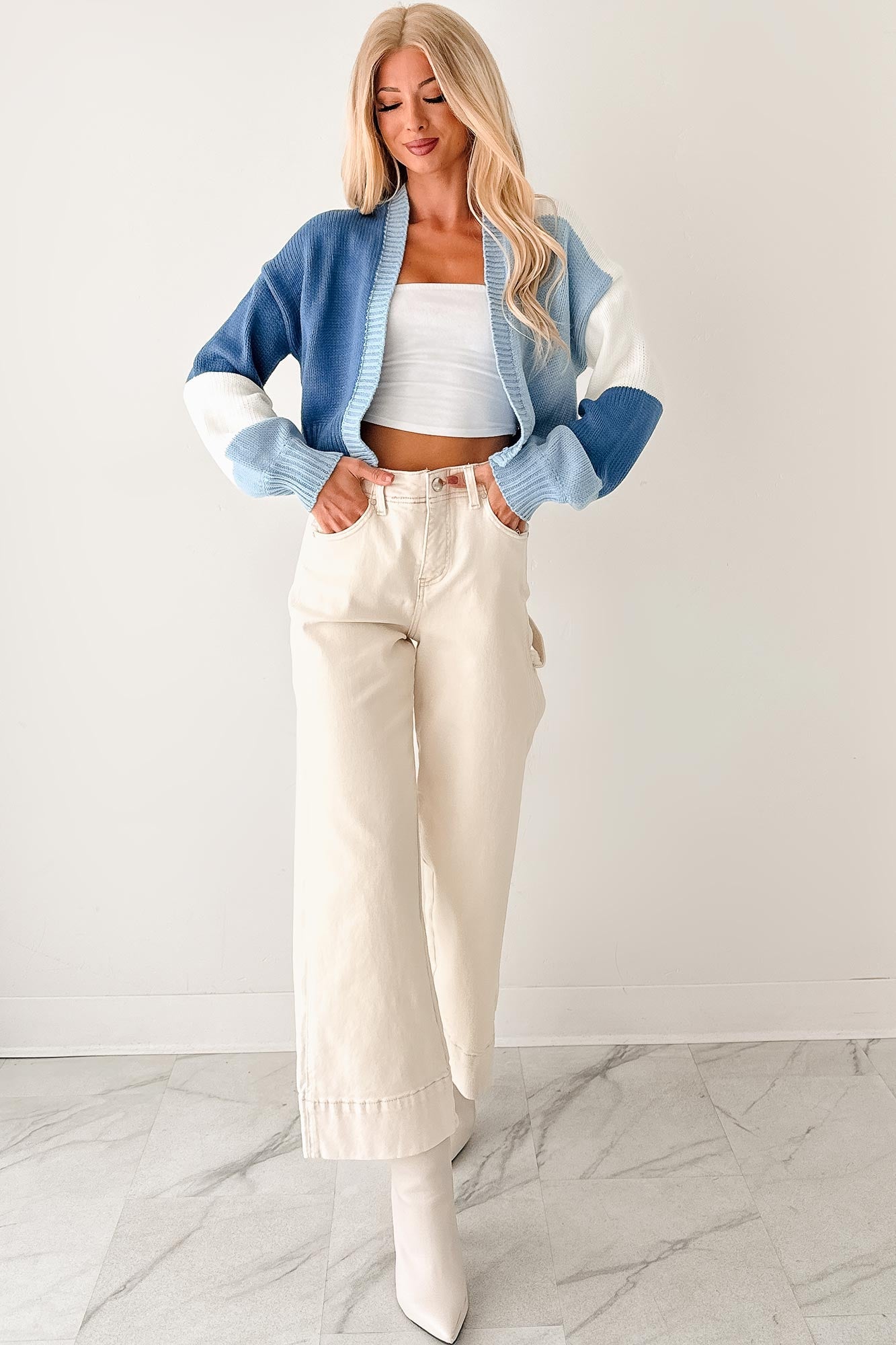 Couch Club Colorblock Long Sleeve Cardigan (Blue Combo)