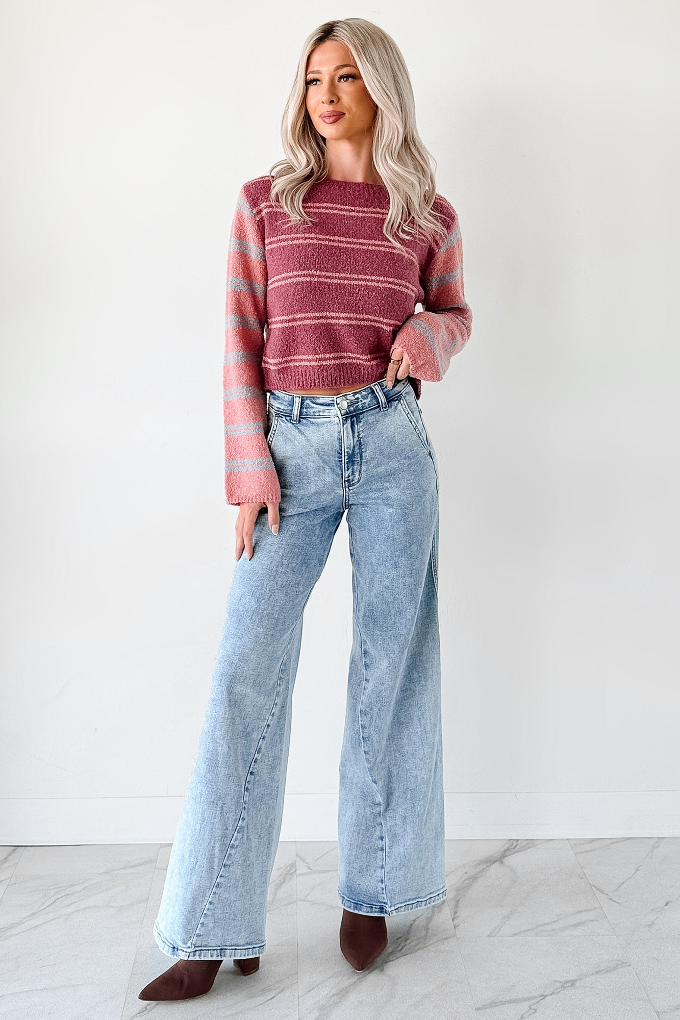 Beyond Ordinary Striped Knit Sweater (Plum Combo)