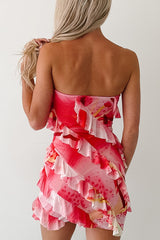 Laugh It Up Strapless Ruffle Mini Dress (Fuchsia)