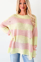 The Soft Life Signature 8 Striped Knit Pullover (Lime/Pink)
