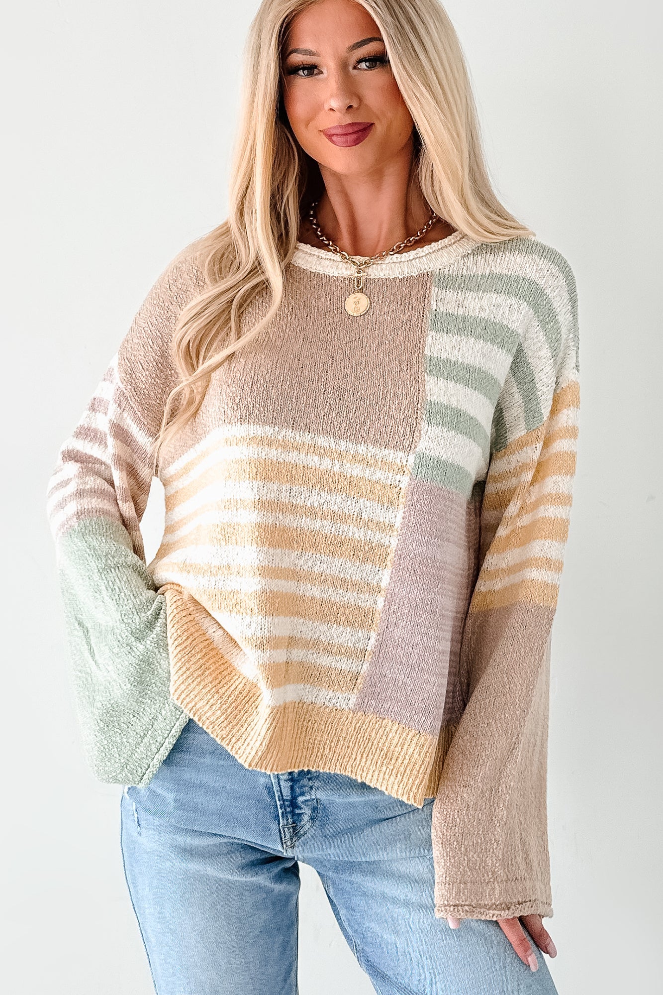 Homebody Era Colorblock Sweater Top (Yellow)