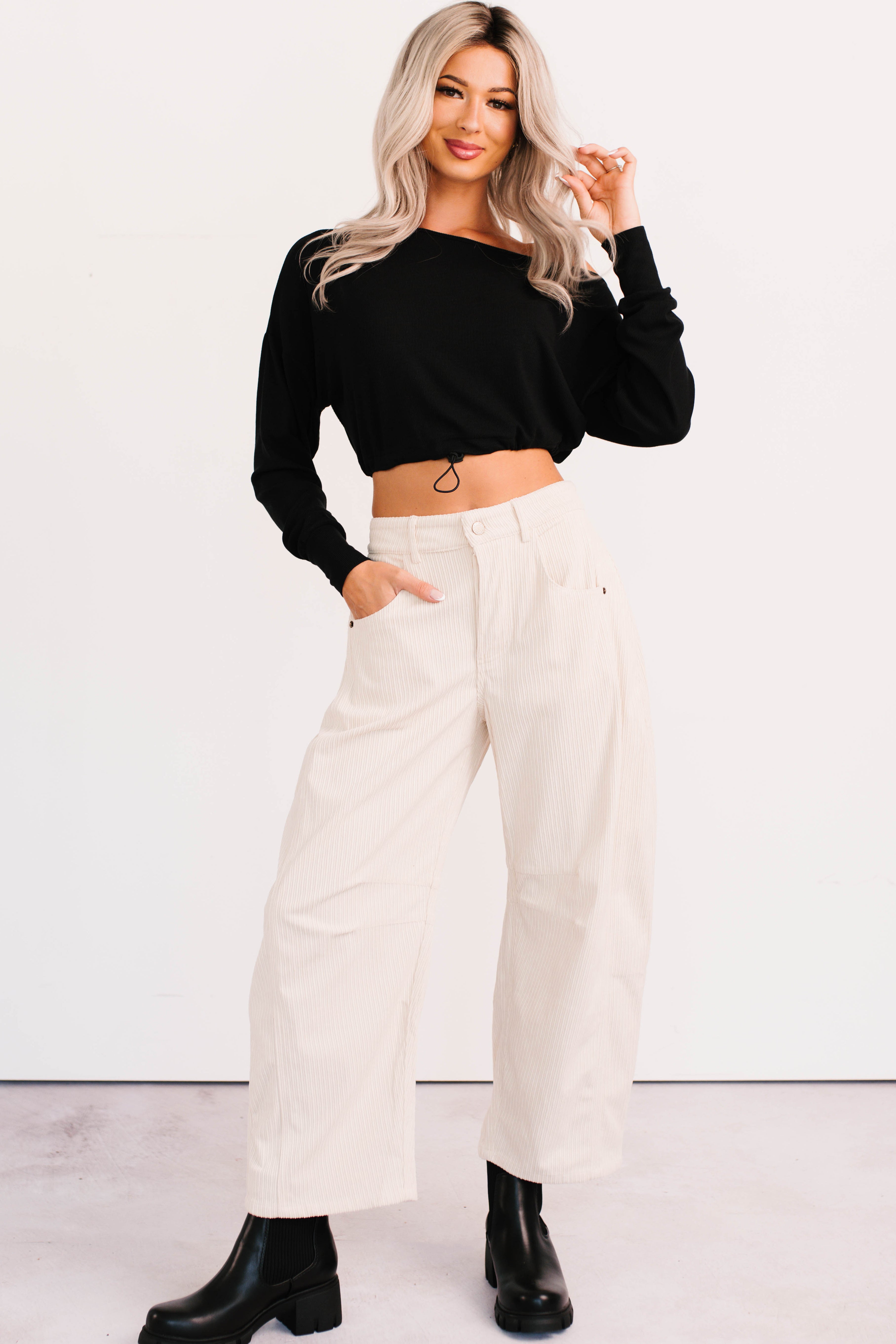 Leo Corduroy Barrel Leg Pants (Bone)