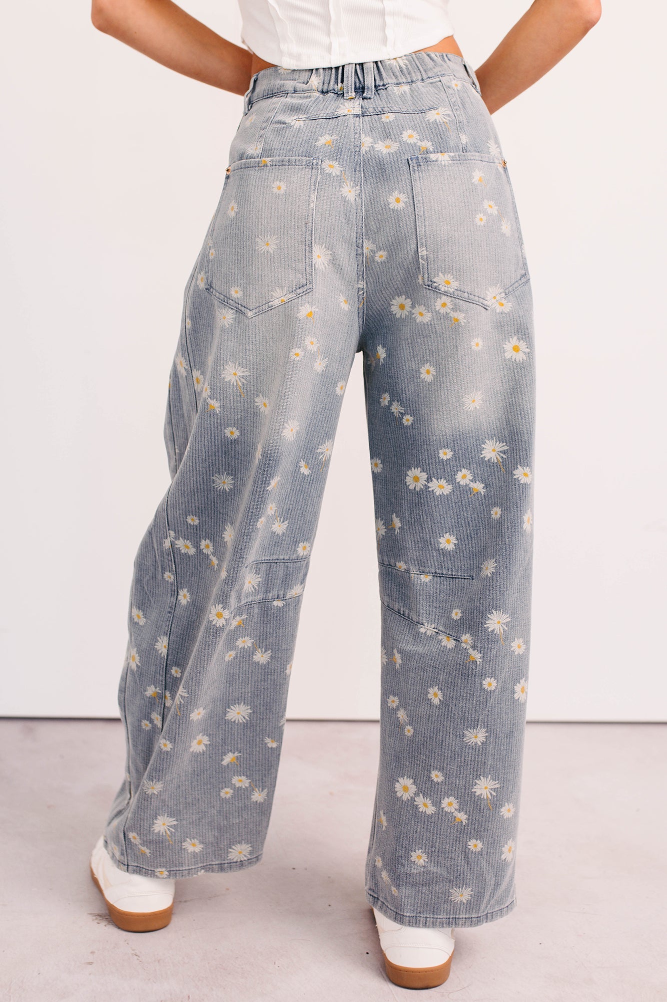 Rae Floral Stripe Wide Leg Barrel Jeans (Denim)