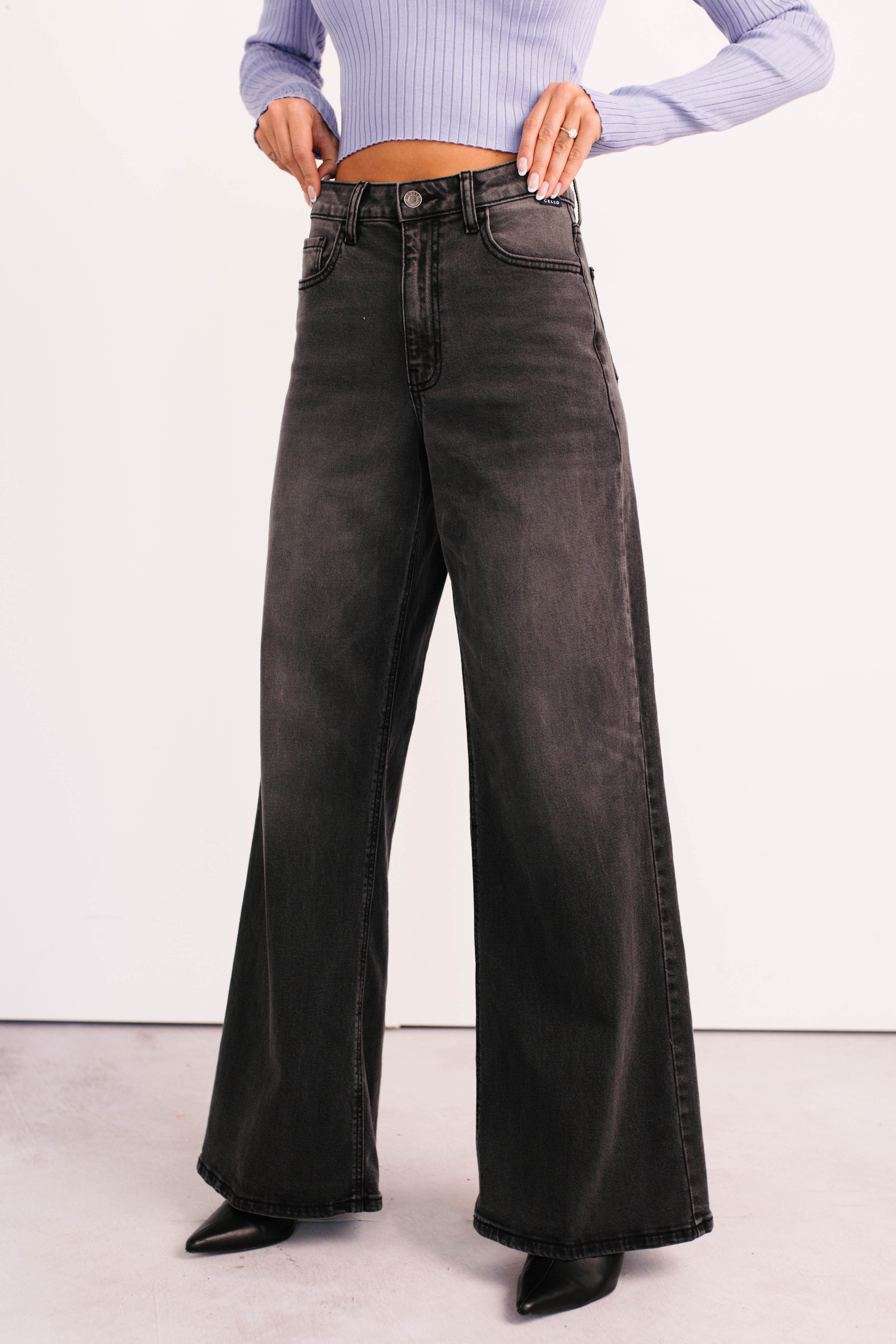 Bane High Rise Wide Leg Cello Jeans (Grey)