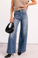 Calla Wide Leg High Rise Risen Jeans (Dark)