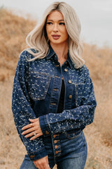 Say Less Do More Patterned Denim Jacket (Dark)