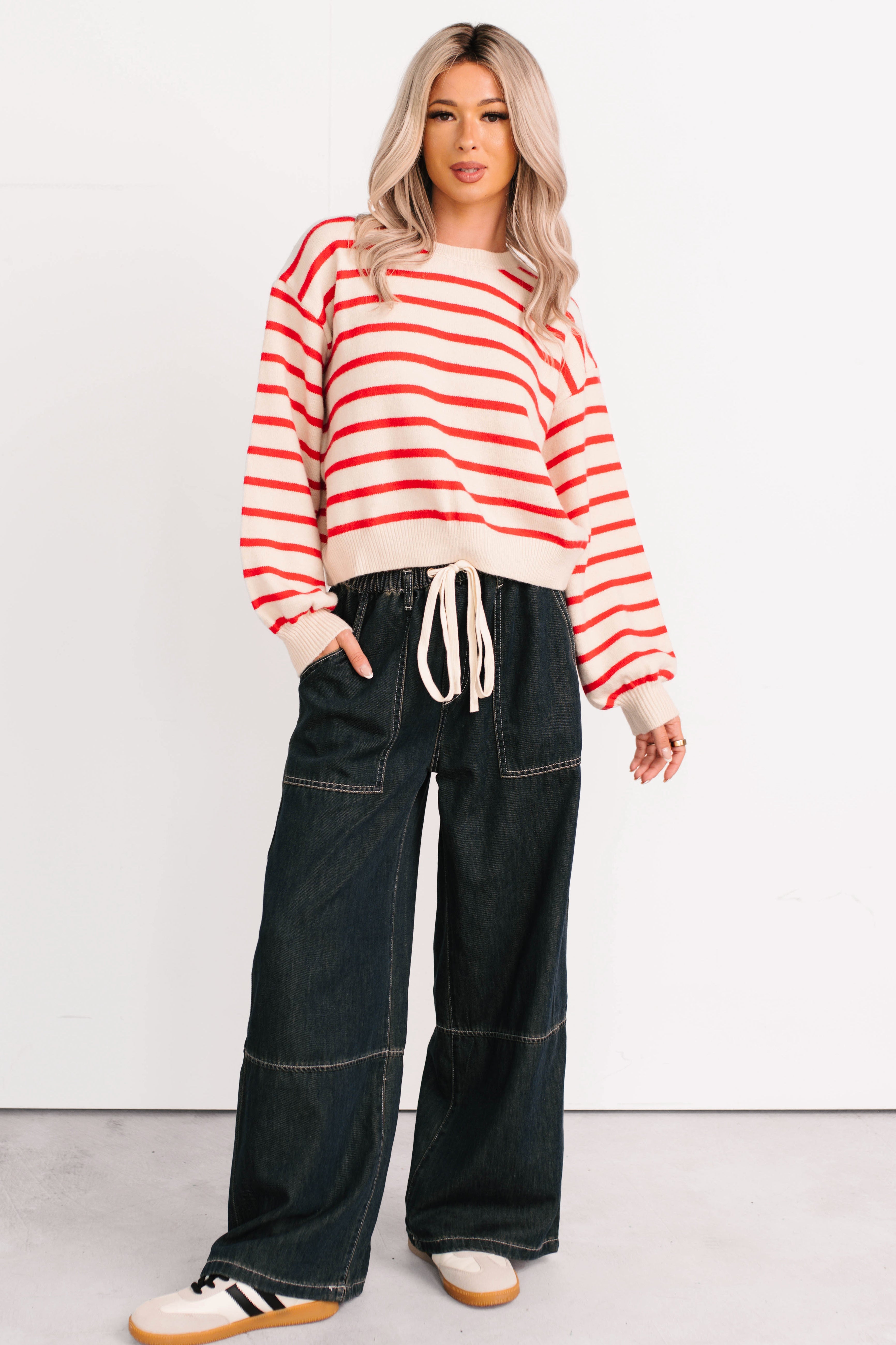 Chill Energy Wide Leg Drawstring Pants (Grey Denim)