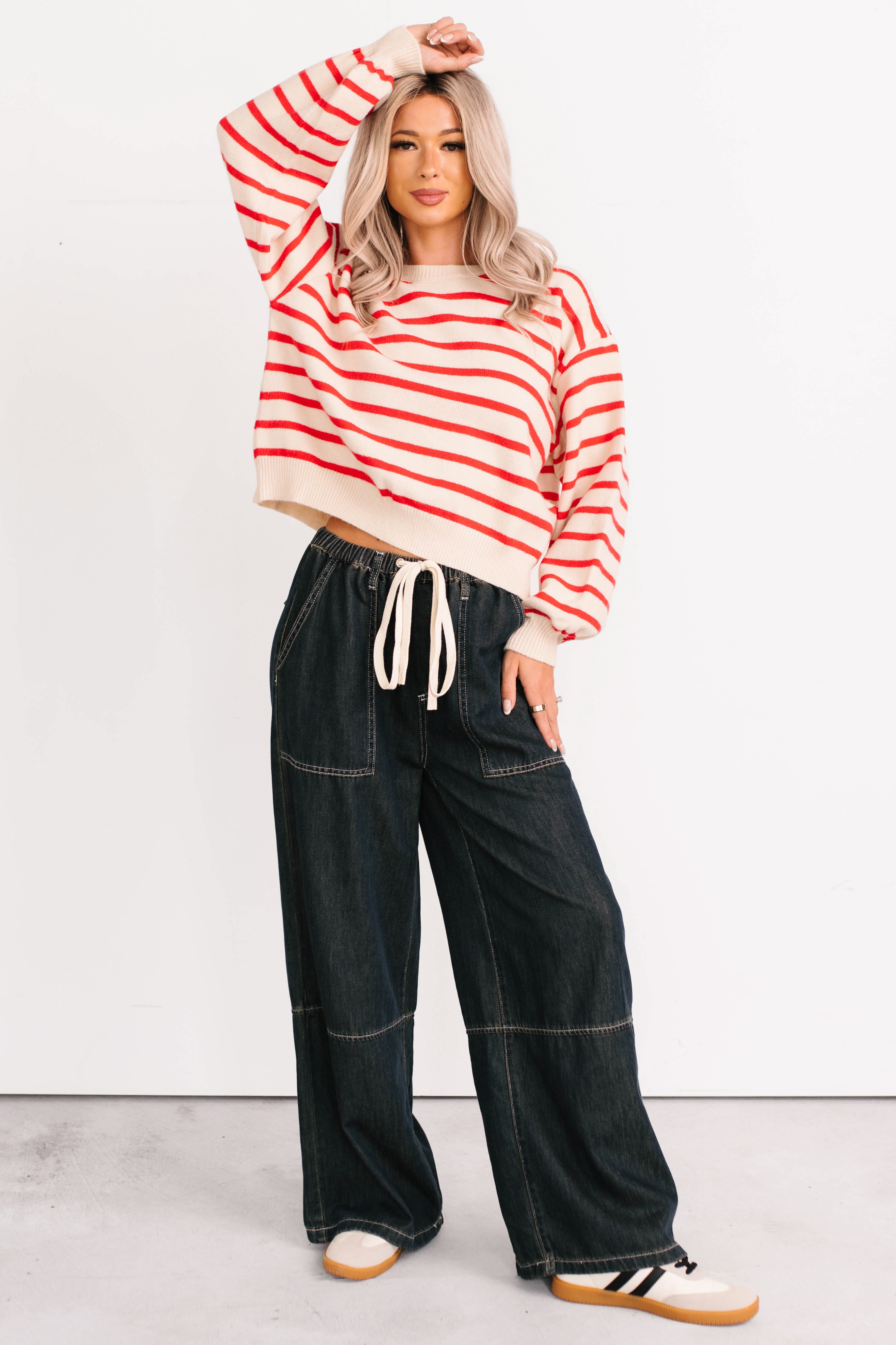 Chill Energy Wide Leg Drawstring Pants (Grey Denim)