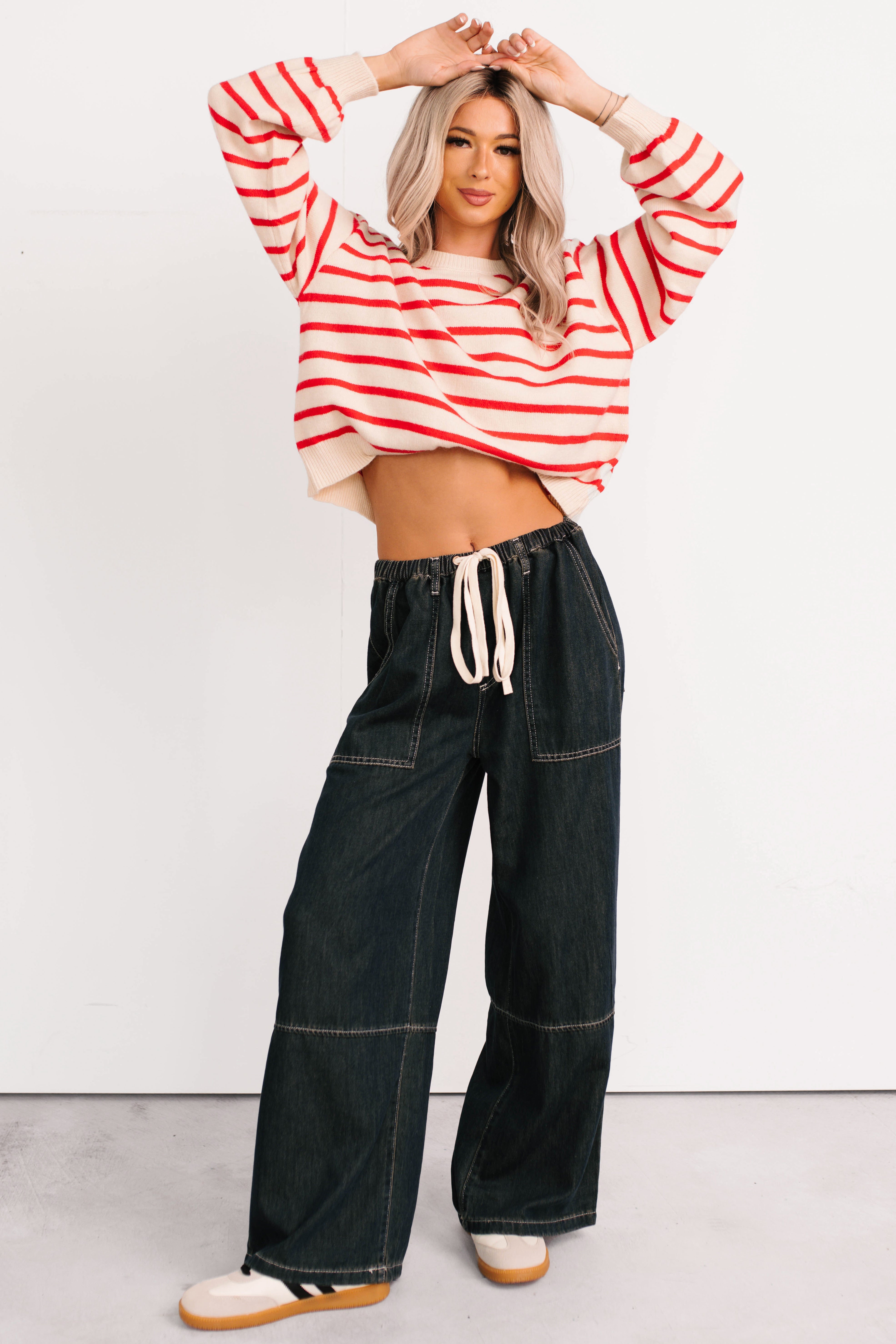Morning Rituals Striped Button Detail Sweater (Red)