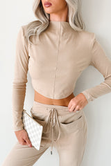 Force For Good Mock Neck Crop Top & Jogger Set (Latte)