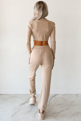 Force For Good Mock Neck Crop Top & Jogger Set (Latte)
