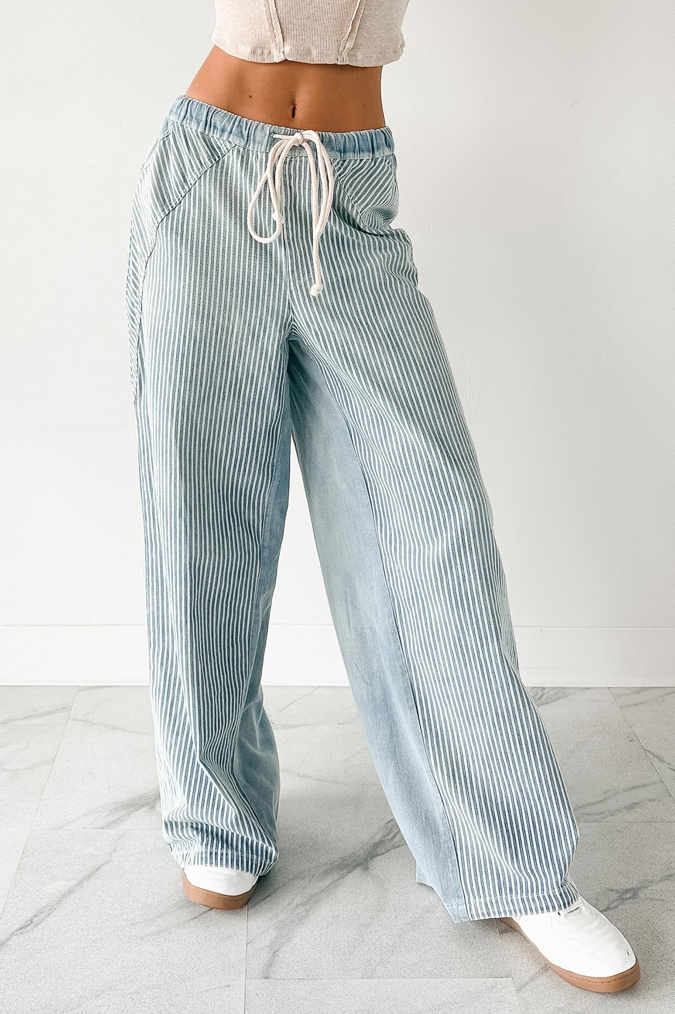 Franklin Striped Drawstring Wide Leg Jeans (Denim)