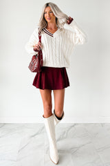 Woven Stories Cable Knit V Neck Sweater (Cream)