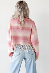 Life In Color Ombre Stripe Tassel Sweater (Pastel Peach)