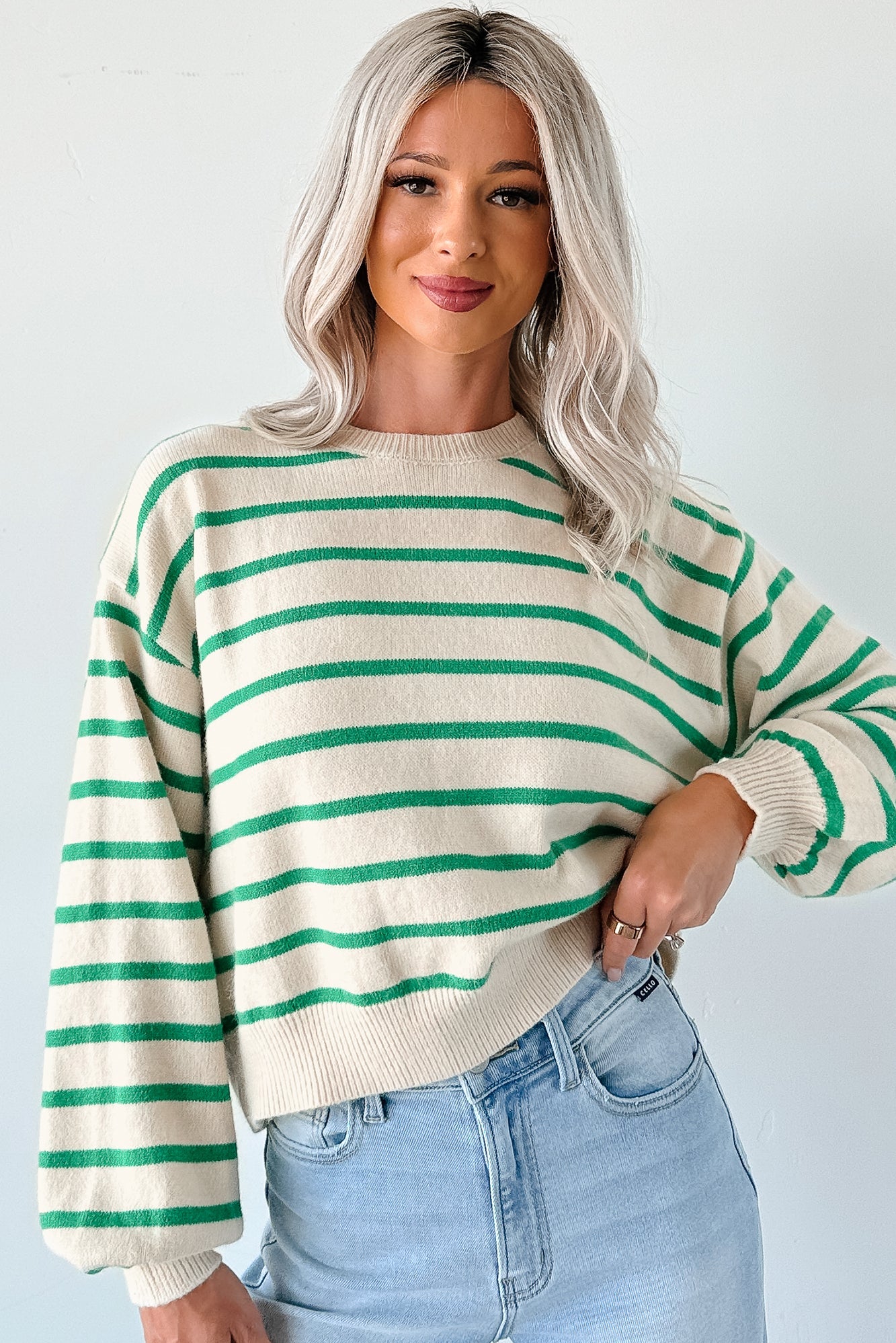 Morning Rituals Striped Button Detail Sweater (Green)
