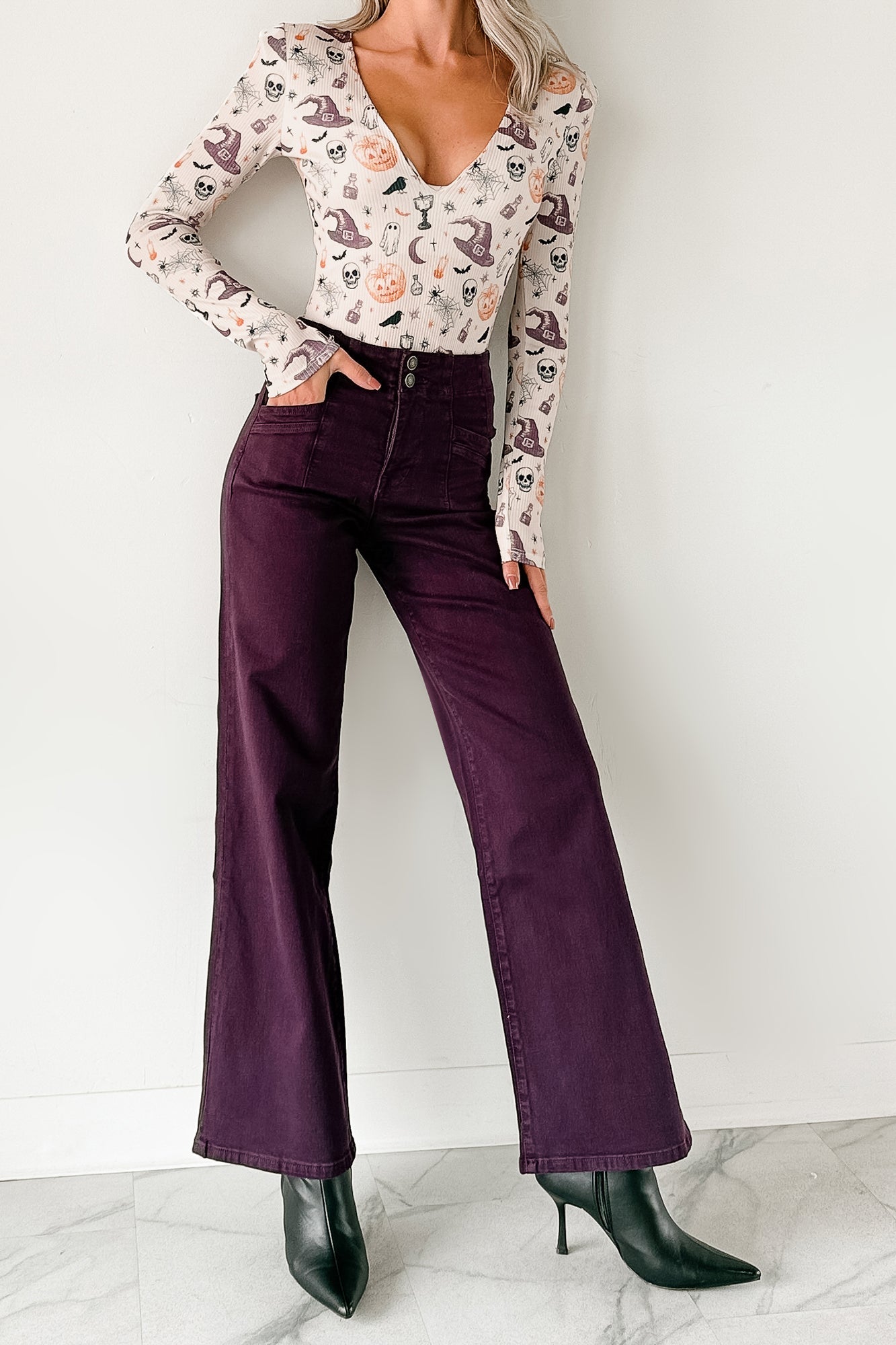 Carlotta High Rise Wide Leg Mica Denim Jeans (Plum)