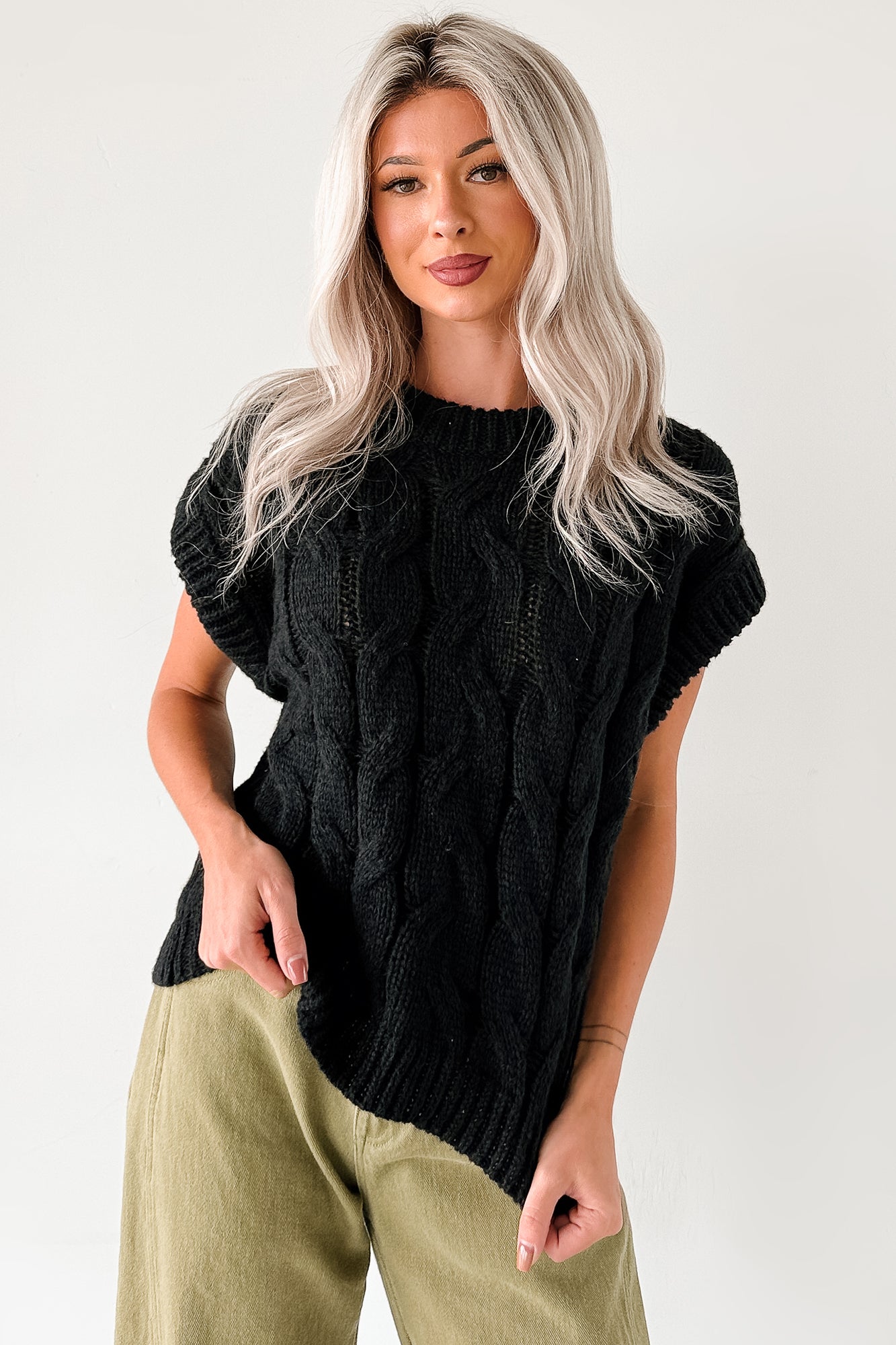 Don't Envy Me Cable Knit Sweater Vest (Black)