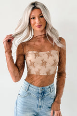 Living For The Likes Lace Long Sleeve Top (Mocha)