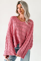 Making My Way Cable Knit POL Sweater (Pink)