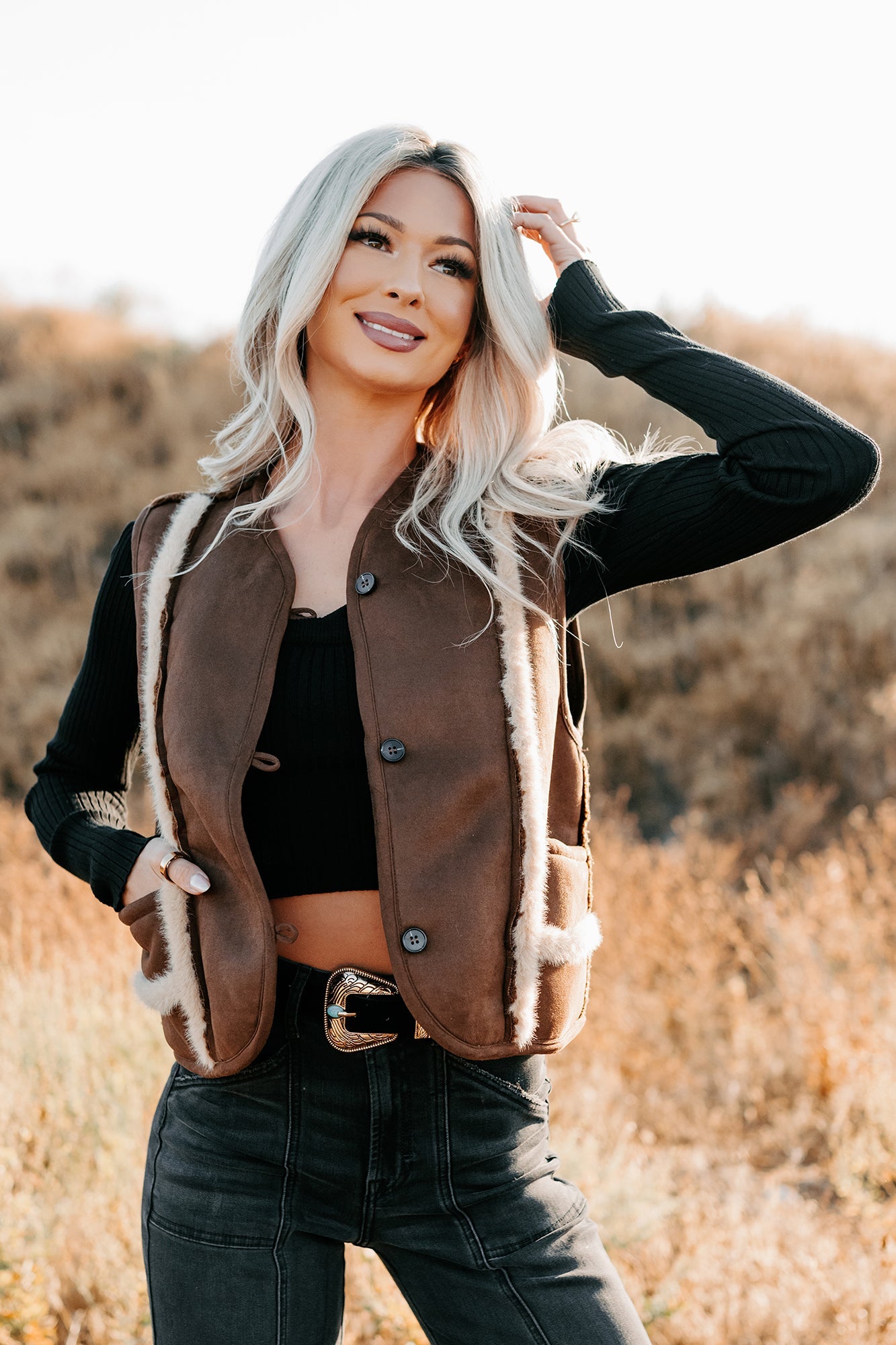Mountain Muse Faux Suede Vest (Chocolate)