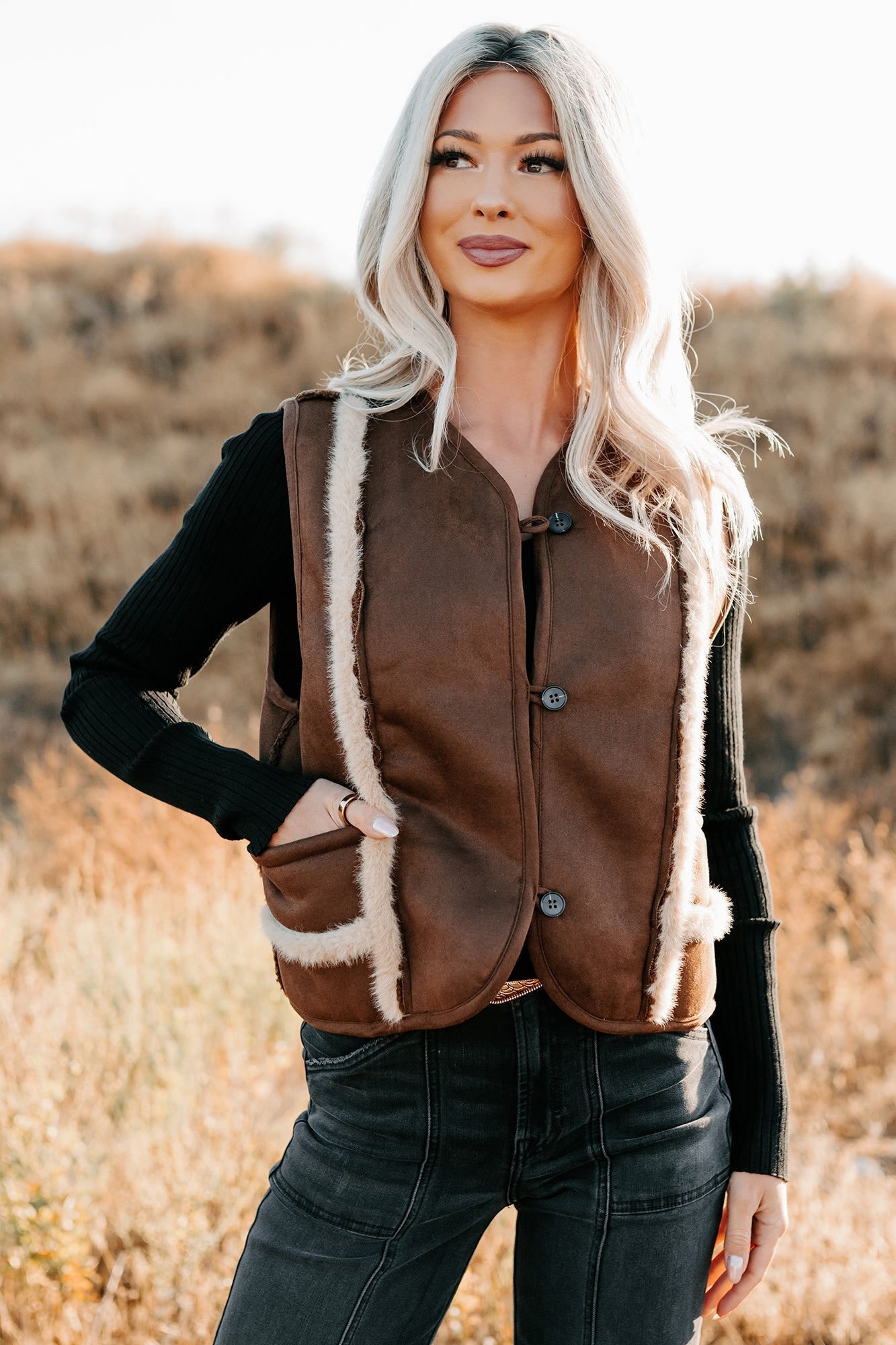 Mountain Muse Faux Suede Vest (Chocolate)