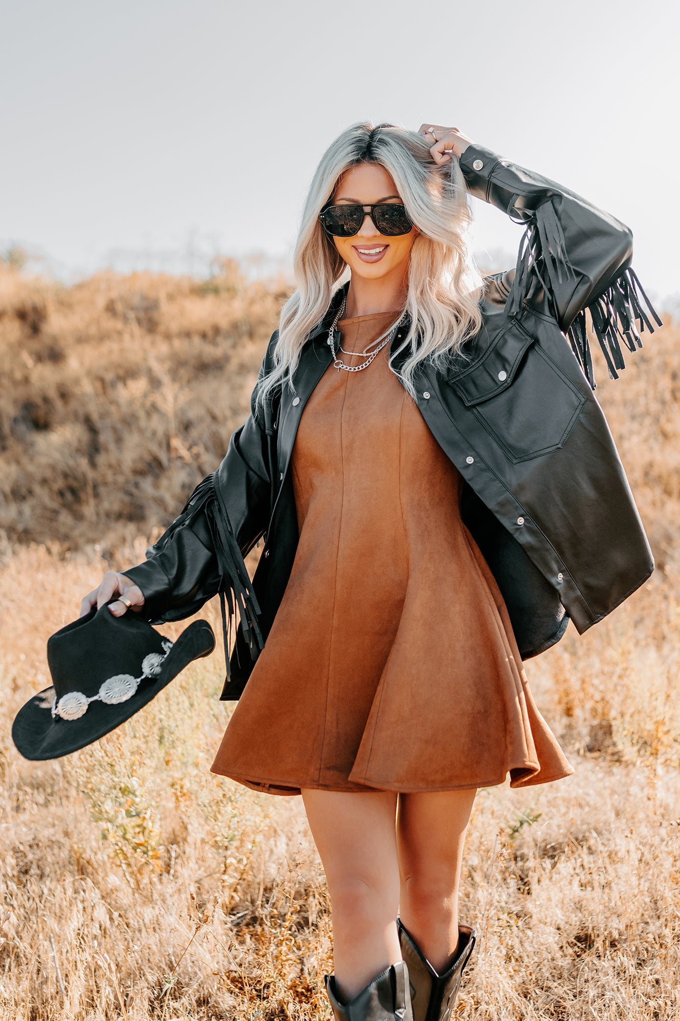 Creating Moments Faux Leather Fringe Jacket (Black)