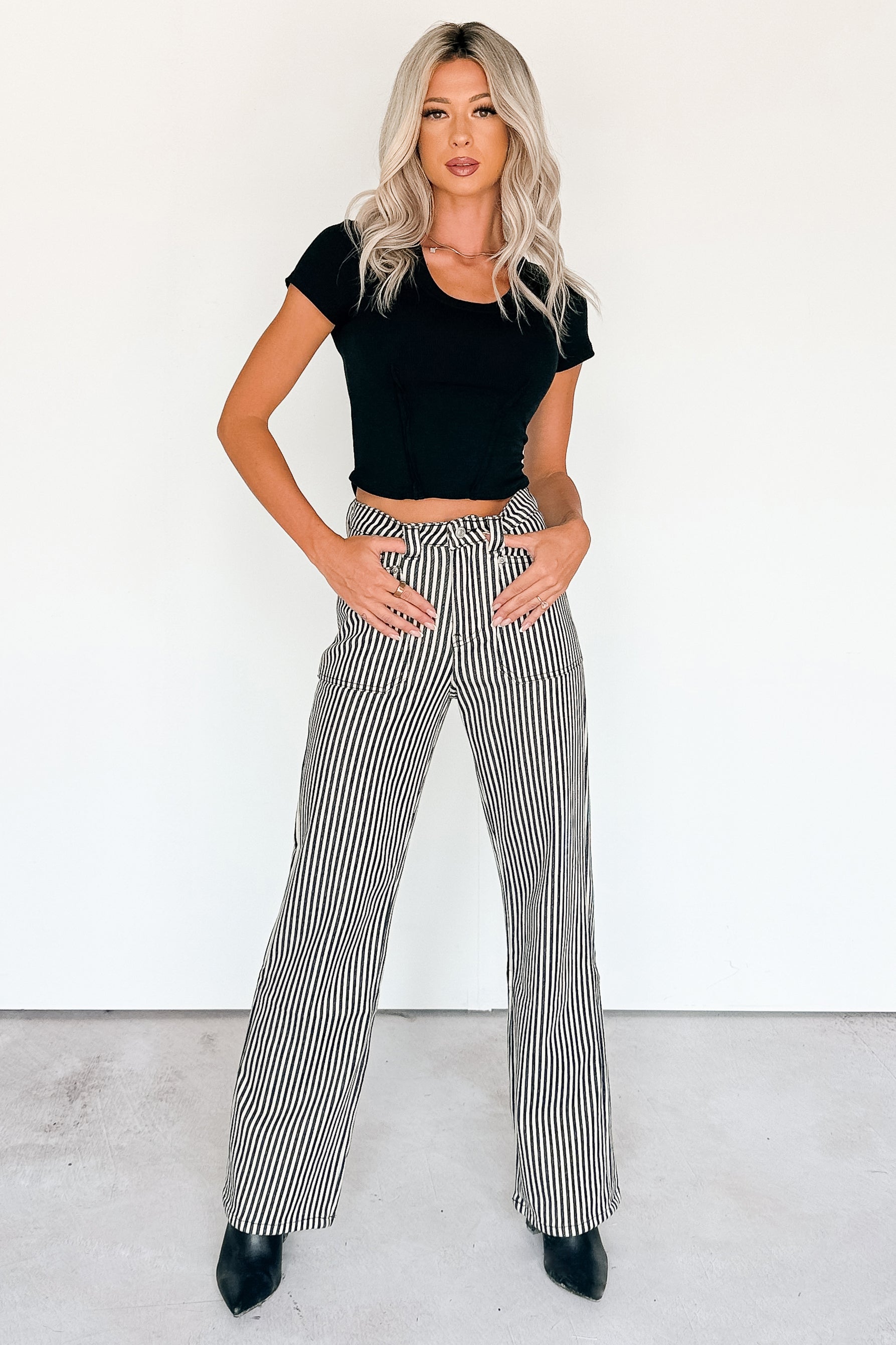 Marcus Straight Leg Striped Mica Denim Jeans (Black/Ivory)