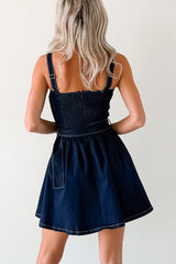 Hustle In Heels Pleated Sleeveless Mini Dress (Denim)