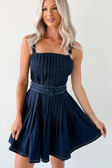Hustle In Heels Pleated Sleeveless Mini Dress (Denim)