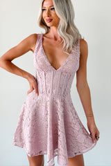 Dangerously Sweet Lace Corset Style Mini Dress (Pink)